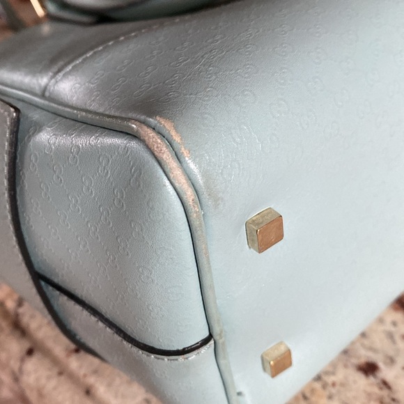GUCCI HAND BAG LEATHER BABY BLUE MINI LOGO 002- 1115 . - Picture 6 of 16